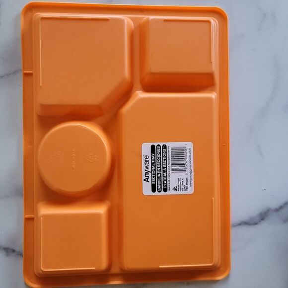 Bright orange plastic school lunch tray Anyware sectional plate toddler kids - Picture 3 of 3